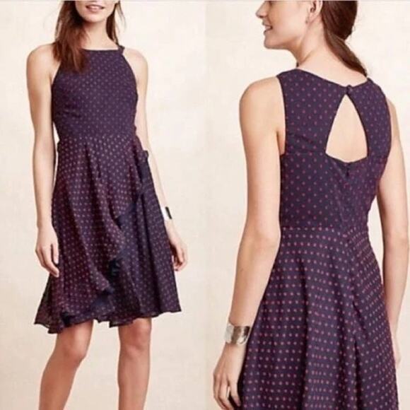 Eva Franco Dresses & Skirts - Eva Franco Maryanne Navy Blue Retro Clipdot Ruffle Dress - 2